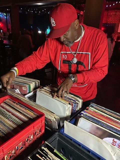 Jaeti black and white square logo on red long sleeve t-shirt