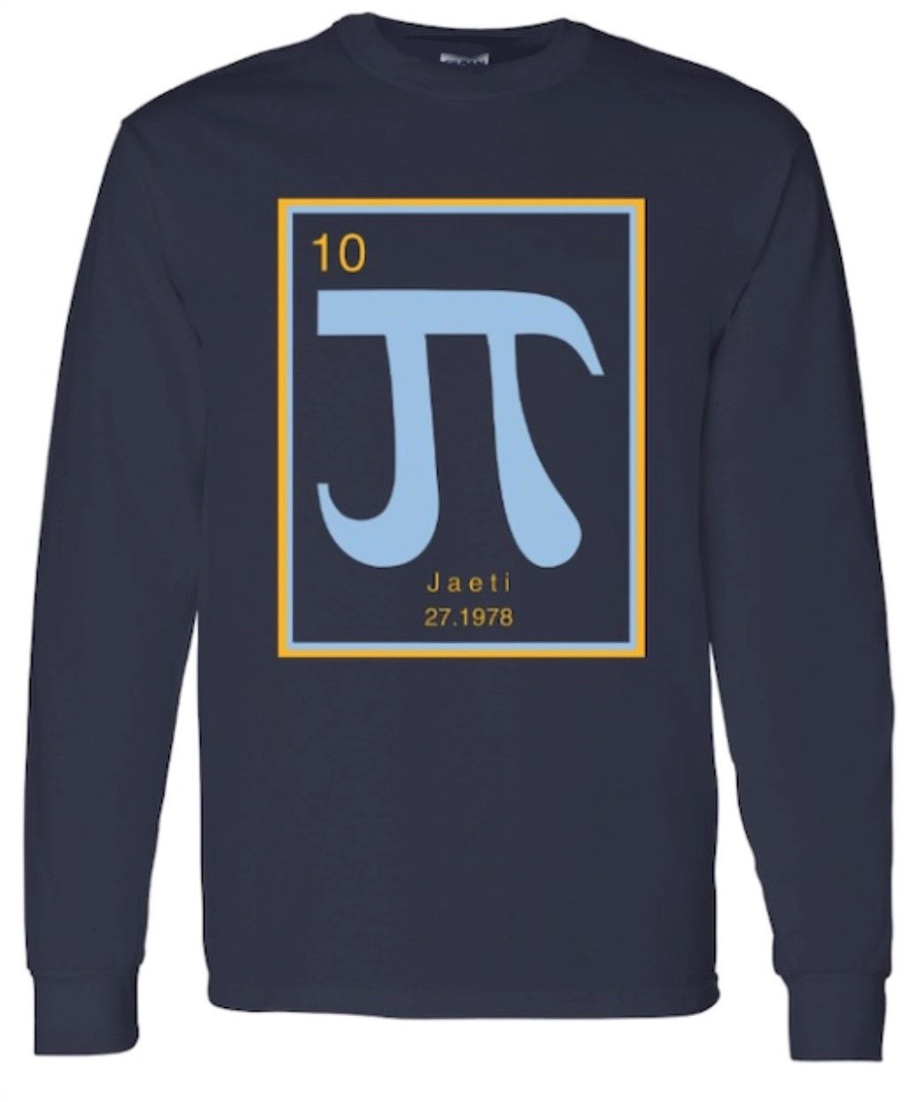 Jaeti powder blue and yellow on navy square logo long sleeve t-shirt