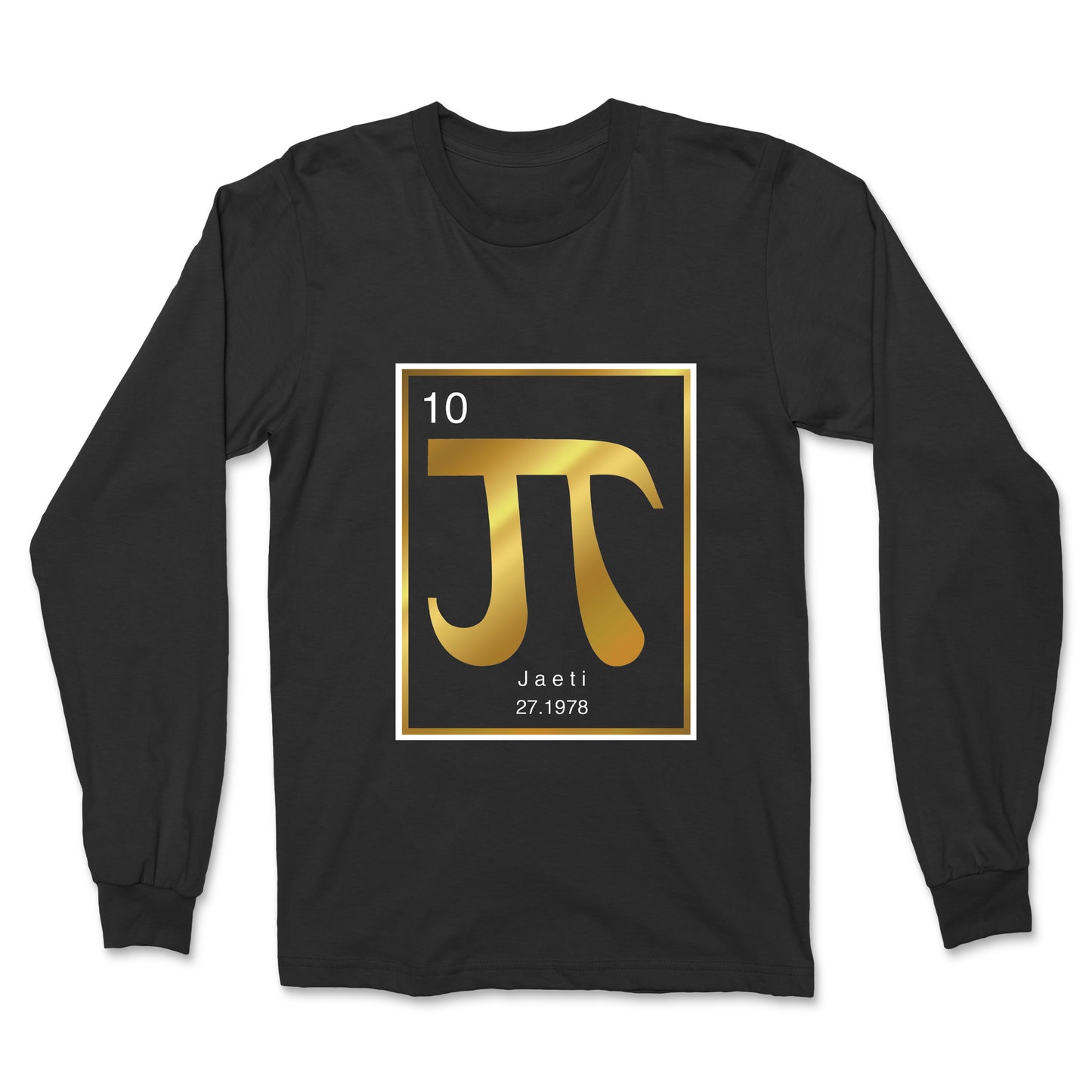 Jaeti gold and white on black square logo long sleeve t-shirt