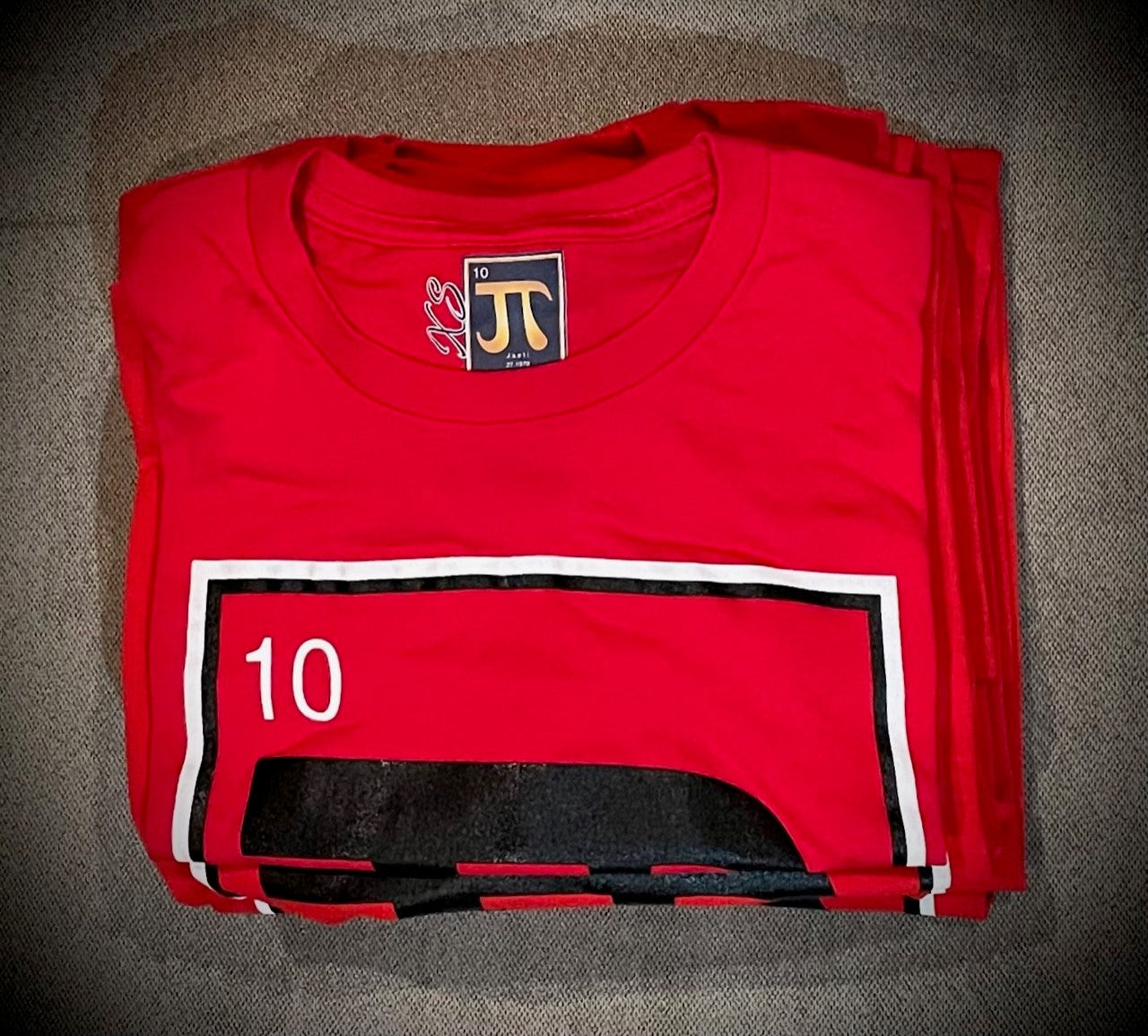 Jaeti black and white square logo on red long sleeve t-shirt